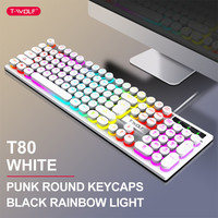 Clavier de jeu T-WOLF T80, 104 touches, clavier filaire USB pour ordinateur, clavier blanc rose pour joueur, clavier LED arc-en-ciel pour PC