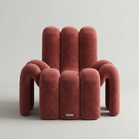 Fauteuil individuel moderne en velours moelleux à géométrie irrégulière unique, chaise d'appoint design artistique pour salon, extérieur, appartement, villa