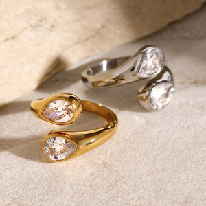Teardrop Shape Interlocking <b>Opening</b> <b>Ring</b> Women's Jewelry Prong Setting Gold Stainless Steel Gift Fashion <b>Rings</b> - Product Image 2