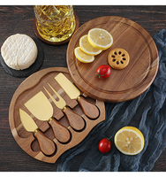 Ensemble de planches à découper en bois d'acacia rond Sweetheart avec bloc à découper pliable et durable - Ensemble cadeau