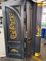 Porte d'entrée double en acier de sécurité TECHTOP, style asiatique, design de portail extérieur de luxe, vente chaude