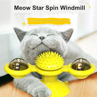 Mainan Kincir Angin Berputar untuk Kucing dengan Lampu LED, Plastik TPR, Sikat Perawatan Mandiri, Bola Mint, Interaktif, Pereda Kecemasan, Penggoda Anak Kucing, Meja Putar