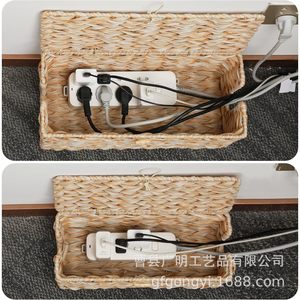 Cesta de Almacenamiento Rectangular de Imitación de Ratán Tejida a Mano, Organizador de Oficina, Caja para Cables, Organizador de Cables Eléctricos - Product Image 4