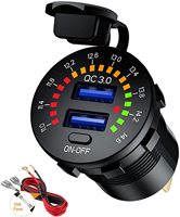 Version améliorée du chargeur de voiture 12V 3.0 à double port USB, charge rapide avec interrupteur, chargeur double USB