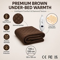 Couverture chauffante électrique matelassée diamantée de luxe marron, personnalisée OEM, 135x120cm, avec contrôle numérique et protection contre la surchauffe, pour un lit confortable