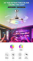 Lustre moderne d'intérieur de 42 pouces, ventilateur de plafond, lampe intelligente RGB, plafonnier LED avec contrôle par application mobile pour la maison et la chambre à coucher