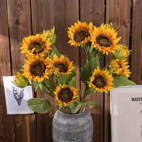 Tournesol artificiel avec 3 têtes de tournesol, décoration, avec des tiges sauvages géantes, de 87cm de hauteur