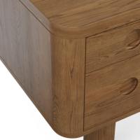 Bureau d'ordinateur artisanal en chêne brun de style mid-century, 66,5 pouces, avec 4 tiroirs arrondis, station de travail exécutive durable