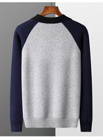 Pull en laine mérinos pure à 100 % pour homme, col polo demi-zip, épaissi, color-block