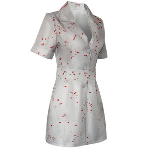 Costume d'infirmière sanglante pour femme, uniforme médical d'<span class=keywords><strong>horreur</strong></span>, robe avec casquette à effet éclaboussures et poches, tenue de cosplay sexy pour adulte, idéale pour Halloween, carnaval et fêtes - Product Image 2