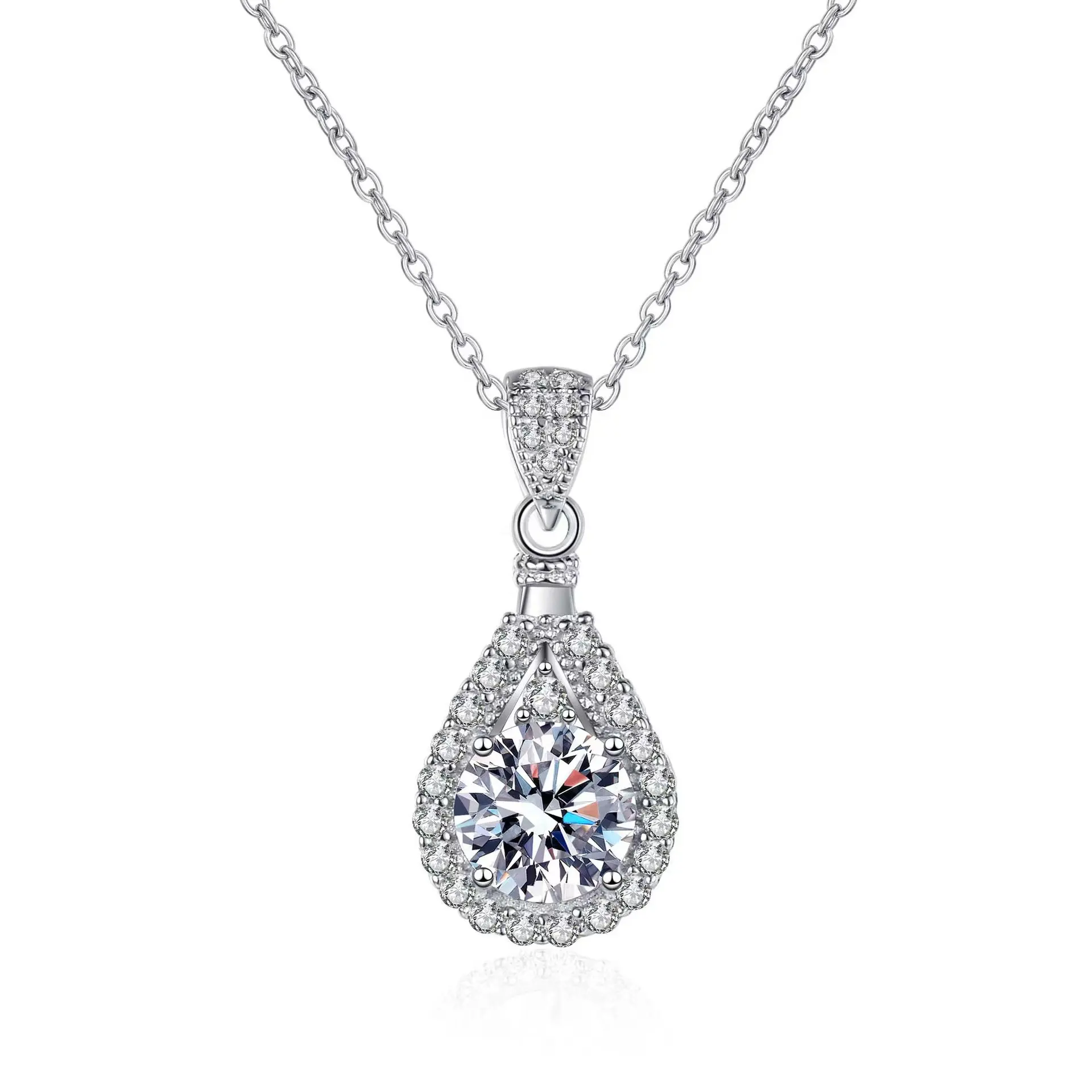 Mode Birnenförmige Mosang Diamantanhänger Kragenkette 925 Sterling-Silber Moissanit-Halsband Halsketten individuell angepasst