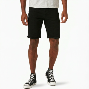 Pantalones Cortos de Mezclilla Negros para Hombre, Cintura Alta, Pierna Recta, Casuales, para Verano, Transpirables, con Bolsillos, 100% Algodón Tejido, Estilo Urbano, Ligeros - Product Image 1