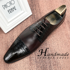 Chaussures Derby en cuir - Chaussures habillées formelles à bout pointu pour hommes - Style anglais à lacets motif crocodile - Meilleures chaussures de mariage pour témoin - Product Image 1