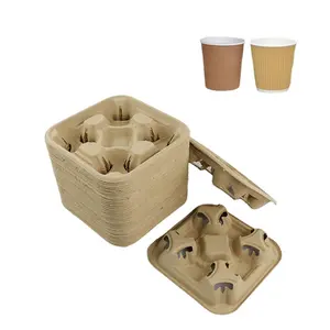 Disposable Takeaway 4-Cup 2-Cup Porta Vasos Drink Carrier Cup Holder Tray For Beverage Take Out