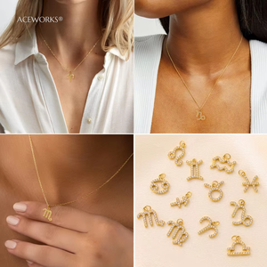 Charme <span class=keywords><strong>du</strong></span> zodiaque pavé | Pendentif signe <span class=keywords><strong>du</strong></span> zodiaque en acier inoxydable plaqué or PVD 18 carats pour la fabrication de bijoux | Imperméable, hypoallergénique - Product Image 5