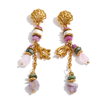 Boucles d'oreilles pendantes JINYOU 5749 en pierre naturelle, plaquées or, avec perles irrégulières en coquillage et corail, pour un été romantique