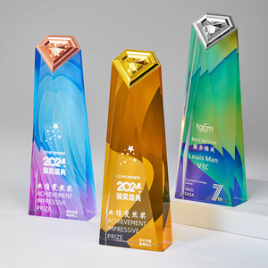 Trofeo de cristal con diamantes, grabado láser, impresión digital, premio, regalo para conferencias y reconocimiento de empleados - Product Image 1