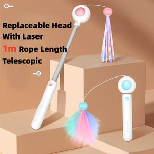 Pabrik desain baru dapat disesuaikan mewah ramah lingkungan ditarik plastik menggoda hewan peliharaan interaktif mainan kucing tongkat penggoda untuk dalam ruangan - Product Image 5