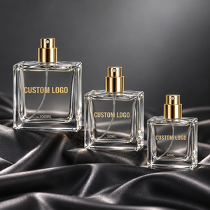 Bottiglia di Profumo di Lusso Personalizzata 50ml 30ml 100ml, Flacone in Cristallo Trasparente Quadrato Vuoto con Tappo Dorato - Product Image 2
