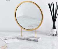Miroir de maquillage rond doré, élégant et luxueux, avec Base en marbre, décoration de chambre à coucher, vente en gros,