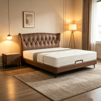 Lit en cuir de vachette de forme concave-convexe moderne avec surface ondulée, cadre de lit réglable, design écologique et durable
