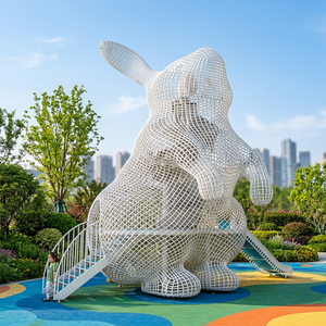 Sculpture de lapin en acier inoxydable, art animalier en fil tressé, installation décorative pour jardin et événements - Product Image 3