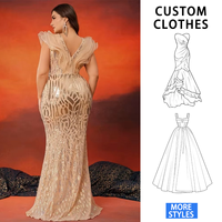 Robe de Soirée Sirène Longue Impereal Élégante Dorée Luxe en Mousseline, Longueur Ras du Sol, pour Femme Grande Taille, Bal, Invitée de Mariage, Cocktail avec Volants