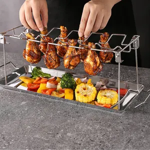 Hot Sale Foldable Chicken Leg Wing Grill 14 Slots Stainless Steel BBQ Muslo De Pollo Bandeja Grill Chicken Leg Rack For Grill