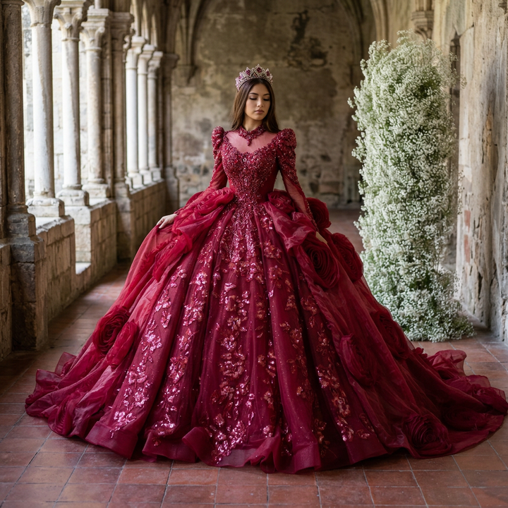 Evening Gown Red Lace Gown With Sleeves Discover 60 Red Gown And Quinceanera Dresses Burgundy Long