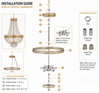 Lustre suspendu de luxe en métal, fer et perles de cristal acrylique, doré, à LED, pour hôtels, mariages, éclairage décoratif et accessoires de scène