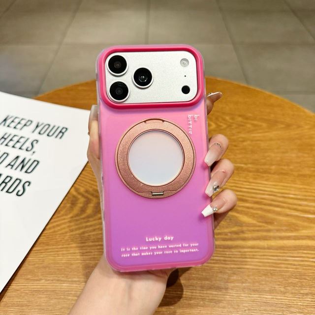 IMD Gradient Color Contrast Phone Case With 360° Rotating Stand Metal Camera Shockproof Protective Cover For iPhone 18 Pro Max