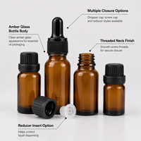 Botol Minyak Esensial Kaca Amber 5ml 10ml 15ml 20ml 30ml 50ml 100ml dengan Pilihan Tutup Pipet