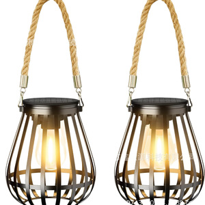 <b>Solar</b> LED Outdoor <b>Hanging</b> Lantern Iron Cage Warm <b>Light</b> For Garden Courtyard Decor - Product Image 3