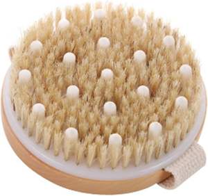 Hot Sales Natural Boar Exfoliating <b>Bath</b> Shower Scrubber Custom Logo Round Wooden Body Brush Dry Massage Brush W/ Nodules - Product Image 3