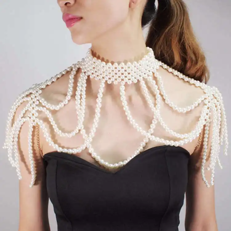 HSD-03 Wholesale Fashion Jewellery Statement Necklaces Jewelry Wedding Pearl Shoulder Necklace For Women