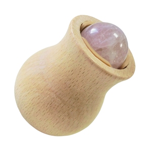 Flacon roll-on sablier en cristal rose quartz avec applicateur d'huile essentielle en bois et bille en pierre de quartz rose - Product Image 3