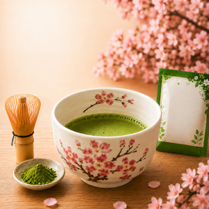 Juego de Batidor de Matcha con Tazón de Cerámica con Diseño de Flor de Cerezo, Venta al por Mayor, con Batidor de Bambú - Product Image 1
