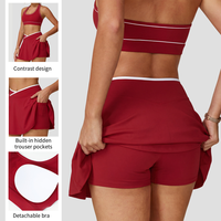 Set Olahraga Dua Potong dengan Logo Custom, Bra Olahraga U-Back, Rok Tenis, Bahan Bernapas, Elastis, Menyerap Keringat, UPF 50