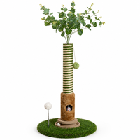 YAOYUE Arbre à chat en sisal avec cabane en peluche, sommet en feuille d'eucalyptus, base en herbe artificielle bicolore, 90 cm
