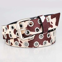 Ceinture pour Homme Personnalisée Ceintures de Créateur Imprimé Vache Boucle Métallique à Œillet Accessoire de Mode Rétro pour Jeans et Tenues Quotidiennes