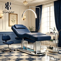 Table de massage électrique de luxe moderne blanc et or à 4 moteurs pour salon de beauté, lit de soin du visage, chaise de spa et lit pour extensions de cils