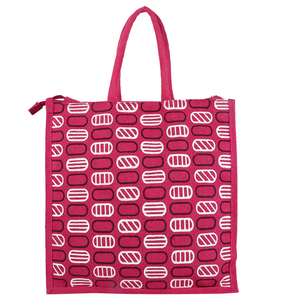 Sac fourre-tout en toile rose de haute qualité avec imprimé géométrique, fermeture éclair, sac de shopping isotherme toutes saisons, style minimaliste - Product Image 1