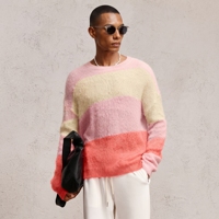 Pull en Mohair Tricoté Respirant à Rayures Amples pour Homme, Col Rond, Manches Longues, Calibre 7GG, 500g, Style Business Décontracté, ODM Automne Hiver