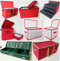 Boîte de rangement en tissu pliable de luxe avec couvercle pour décorations de Noël, 64 compartiments, design pliable