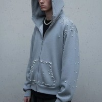 Sweat à capuche personnalisé 100 % coton pur pour homme, avec logo imprimé DTG, tissé et orné de strass, neutre, épais