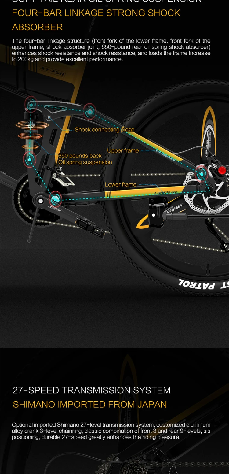 LANKELEISI XT750S 27-speed mountain bike 500w electric bicycle  48V 14.5ah lithium battery ebike 26 inch folding electric bike
