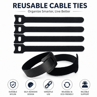 Sangles en nylon 100% noires, réutilisables, auto-adhésives, double face, avec attaches à boucles pour chaussures