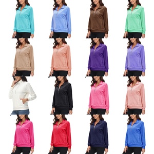 OEM personnalisé 280 GSM velours demi-fermeture éclair à capuche pour les femmes respirant écologique Jersey tissu sweat-shirt printemps impression broderie - Product Image 5