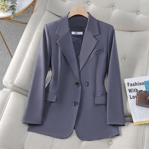 Women's Blazer Brown Solid Color Double Button Long Sleeve Professional Workwear Suit Top For Office Commuter Wear - Product Image 3