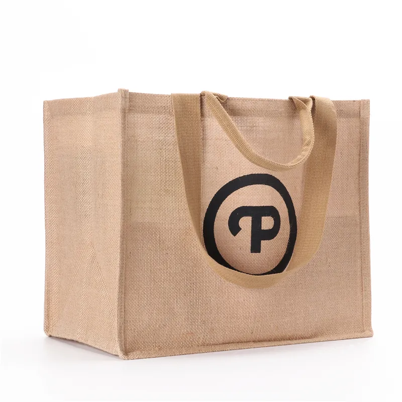 Özel Logo baskı, kendir çanta, ağır bez plaj çantası ile yeniden kullanılabilir ve çevre dostu jüt çanta